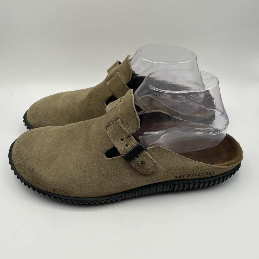 Mephisto Suede Leather Huguette Buckle Clogs Mules Taupe Women's Size 40 US 9